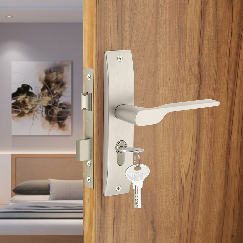 IPSA Orange Iris Handle Series on 8" Plate CYS Lockset with 60mm One Side Key and Knob - MSS Finish